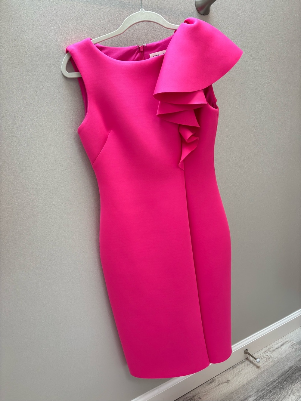 Eliza J Vibrant Pink One-Shoulder Ruffle Sheath Dress